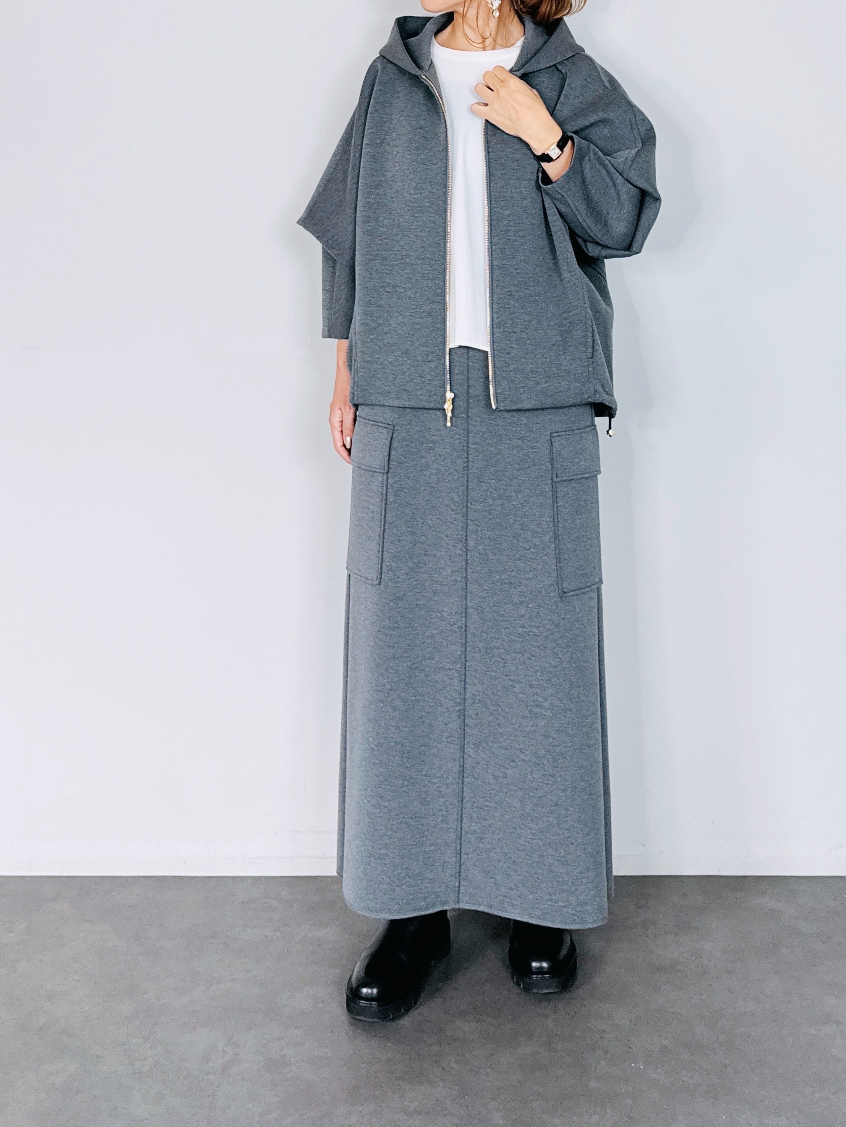 SELECT(セレクト) ドロストダンボールニットジップアップヘム