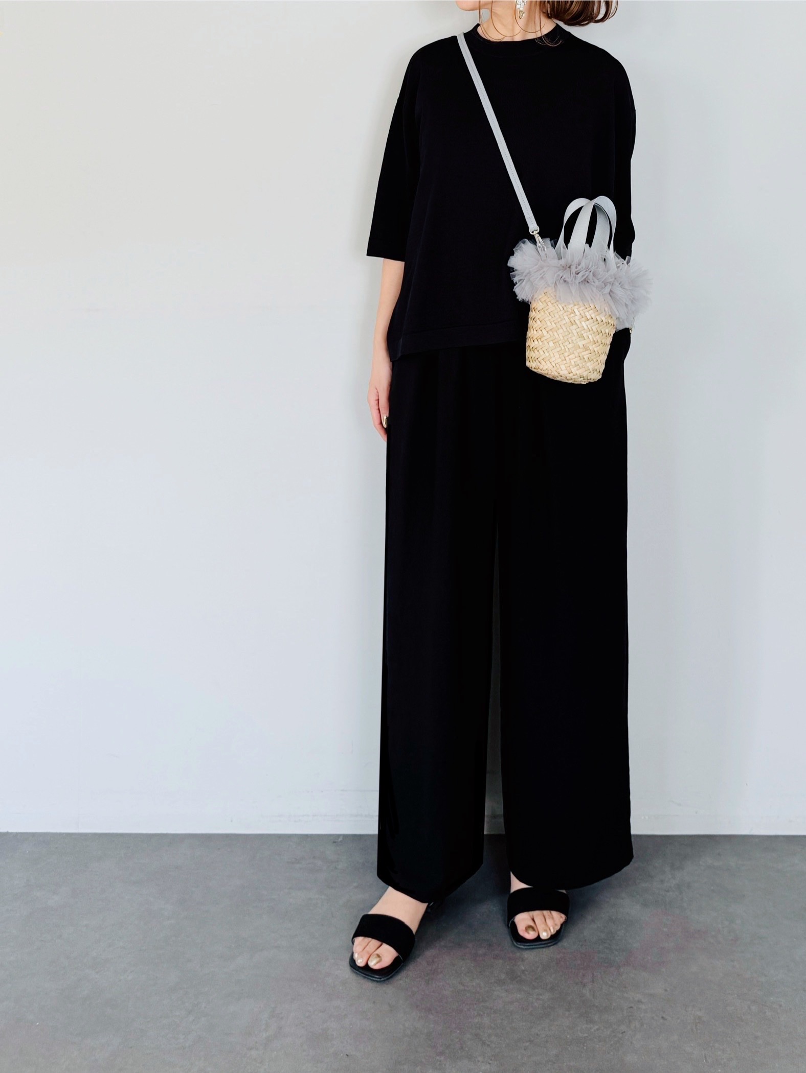 IENA【イエナ】☆ARANAZ フリンジバイカラーカゴバッグ　新品　ブラック IENA（イエナ） ハンドバッグ A VACATION/ア ヴァケーション 別注