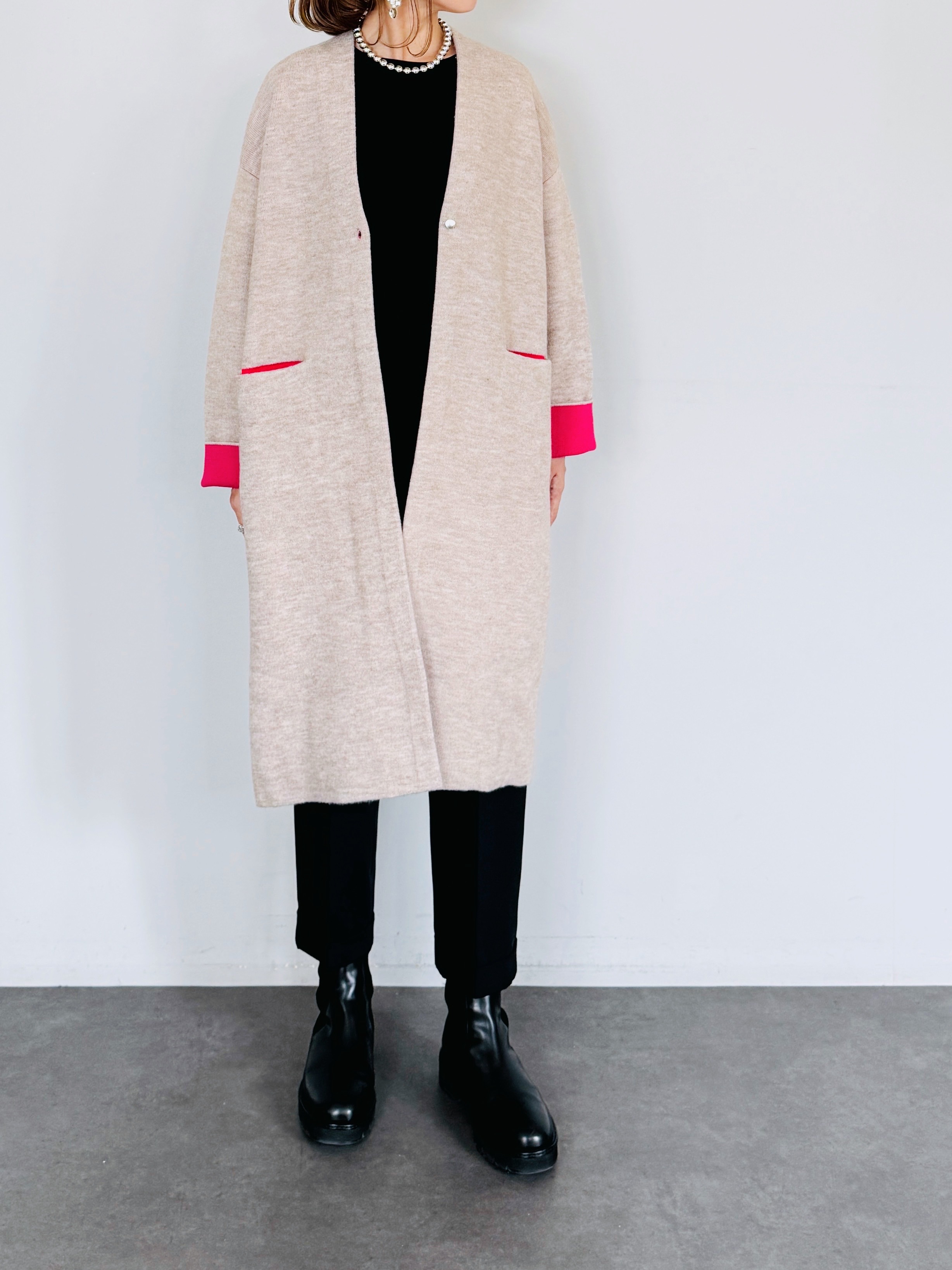 SELECT(セレクト) ダブルフェイス配色ニットロングカーディガン