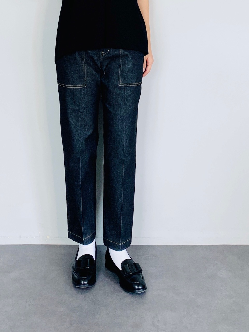 SAKULA、インディゴベイカーデニムパンツ、ナチュラル系
