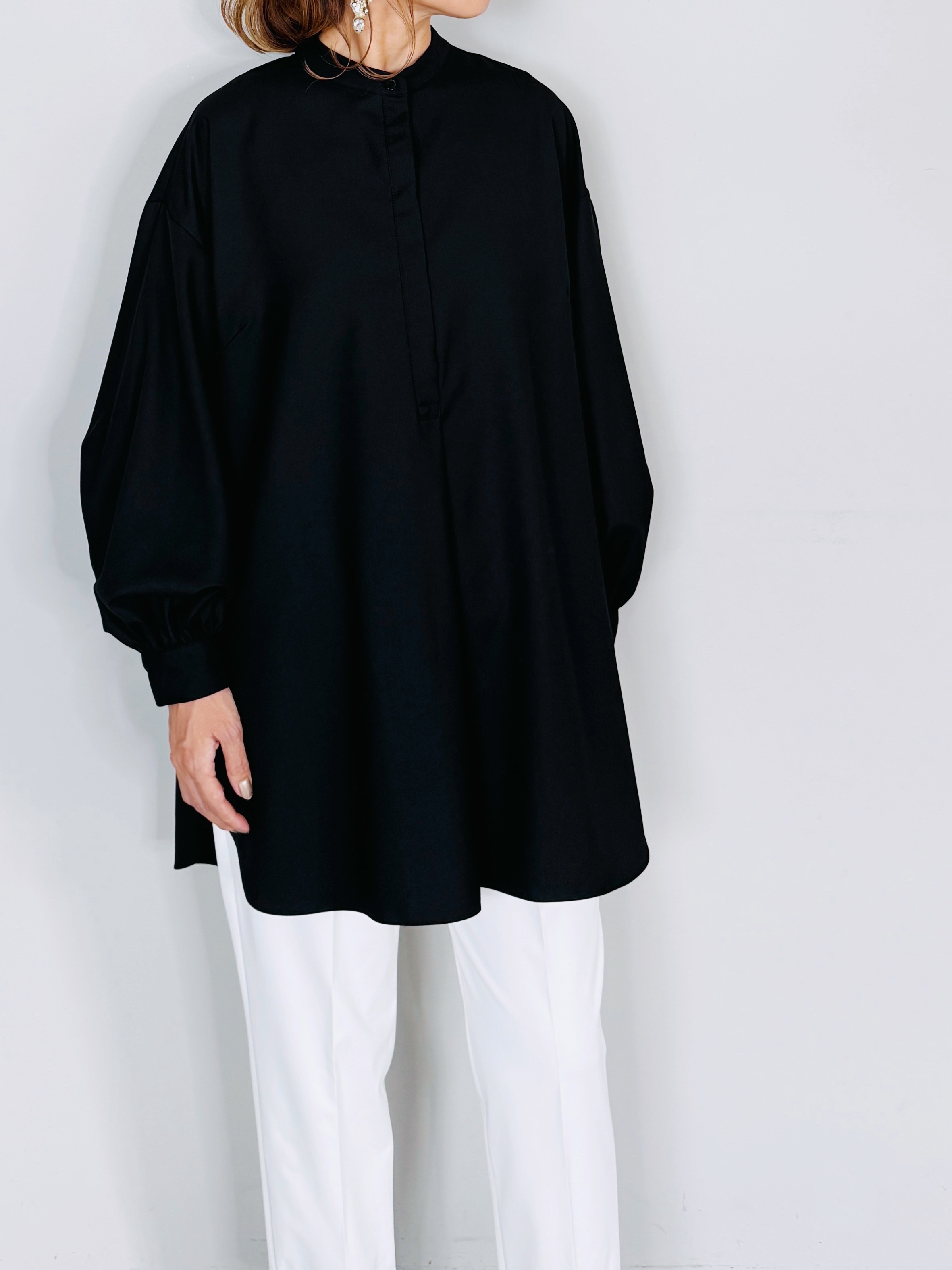 SALE✩.*˚ Aga バンドカラータックショートシャツ SHES(シーズ) chouchou別注 バンドカラーバックタックチュニック