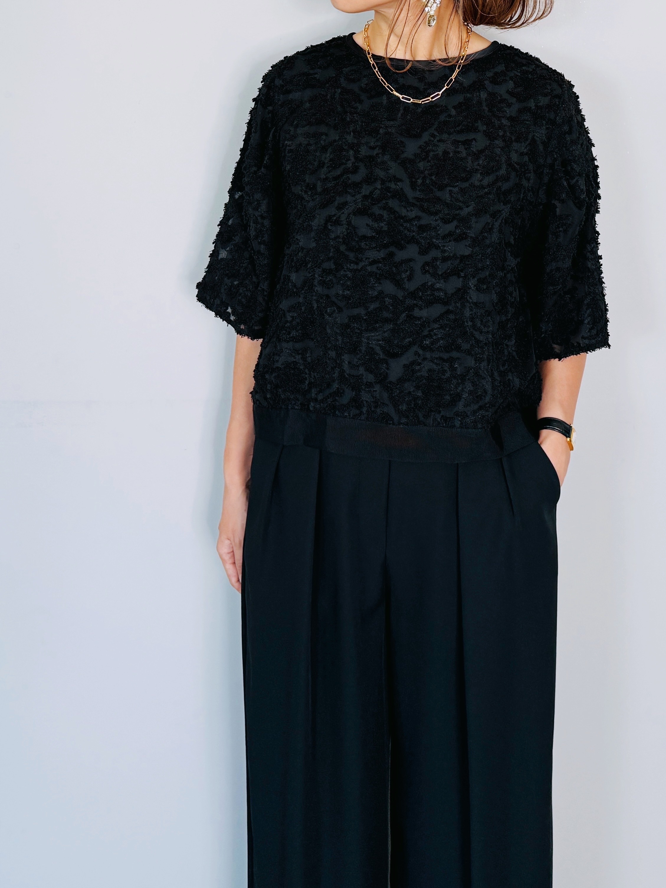 美品✨ADORE スモッキングブラウス タック ギャザー 黒 アドーア 3D